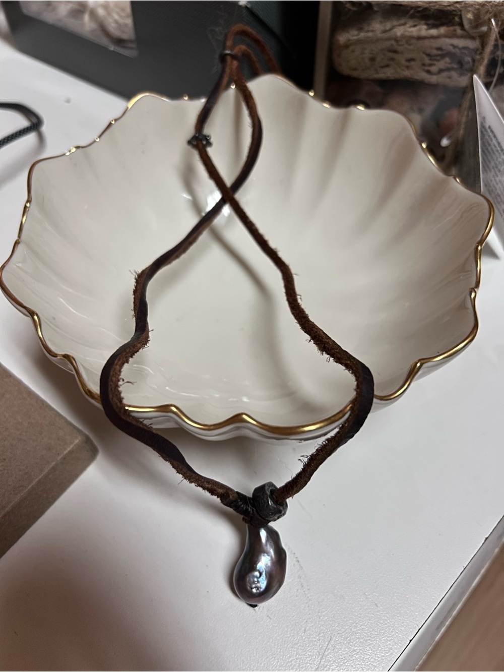 Sundance lovely handmade retired, ocean sea pearl on an adjustable leather cord